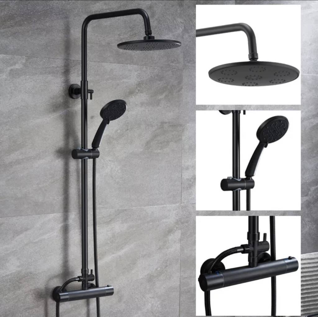 Black Round Exposed Thermostatic Shower Kit Ancarta Luxury Bathrooms