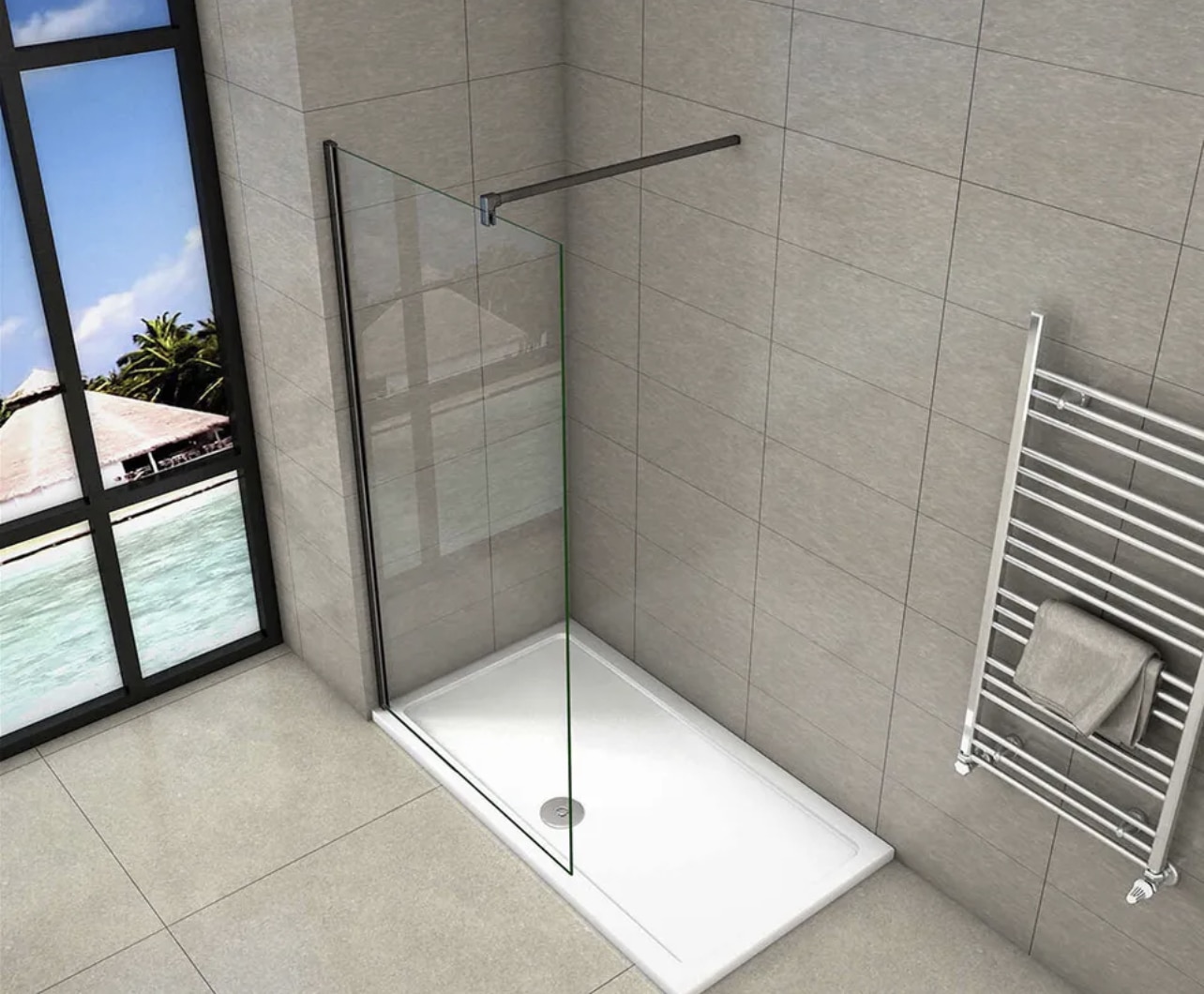 Aica Black Wet room Walk In Shower Enclosure Easy Clean Glass Screen